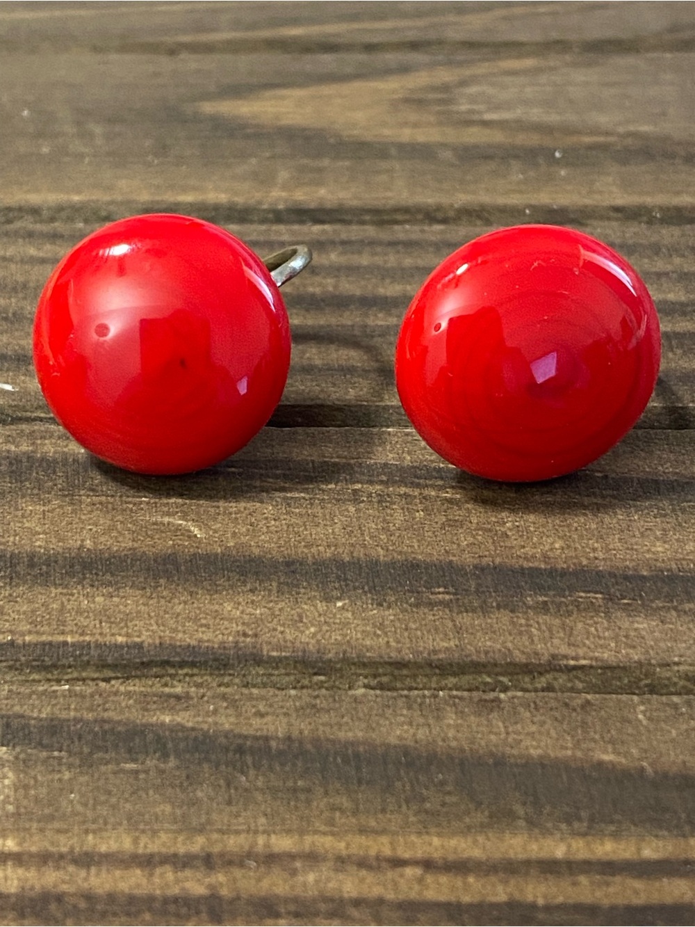 Vintage Red Domed Screw Back Earrings with Illegible Makers Mark